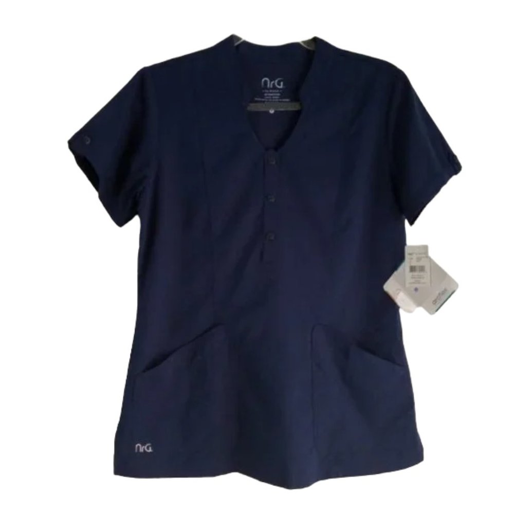 NWT |NRG by Barco | Indigo/ Navy 2 Pocket Mock Scrub Top